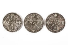 Three Victorian silver double Florin's, two dated 1889, the third 1887,
