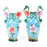 A pair of Liberty majolica Art Nouveau style two-handled oviform vases,