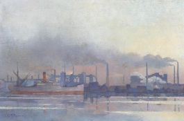 OB Reynolds (British, 20th century), Industrial Cityscape, oil on canvas, signed lower left,