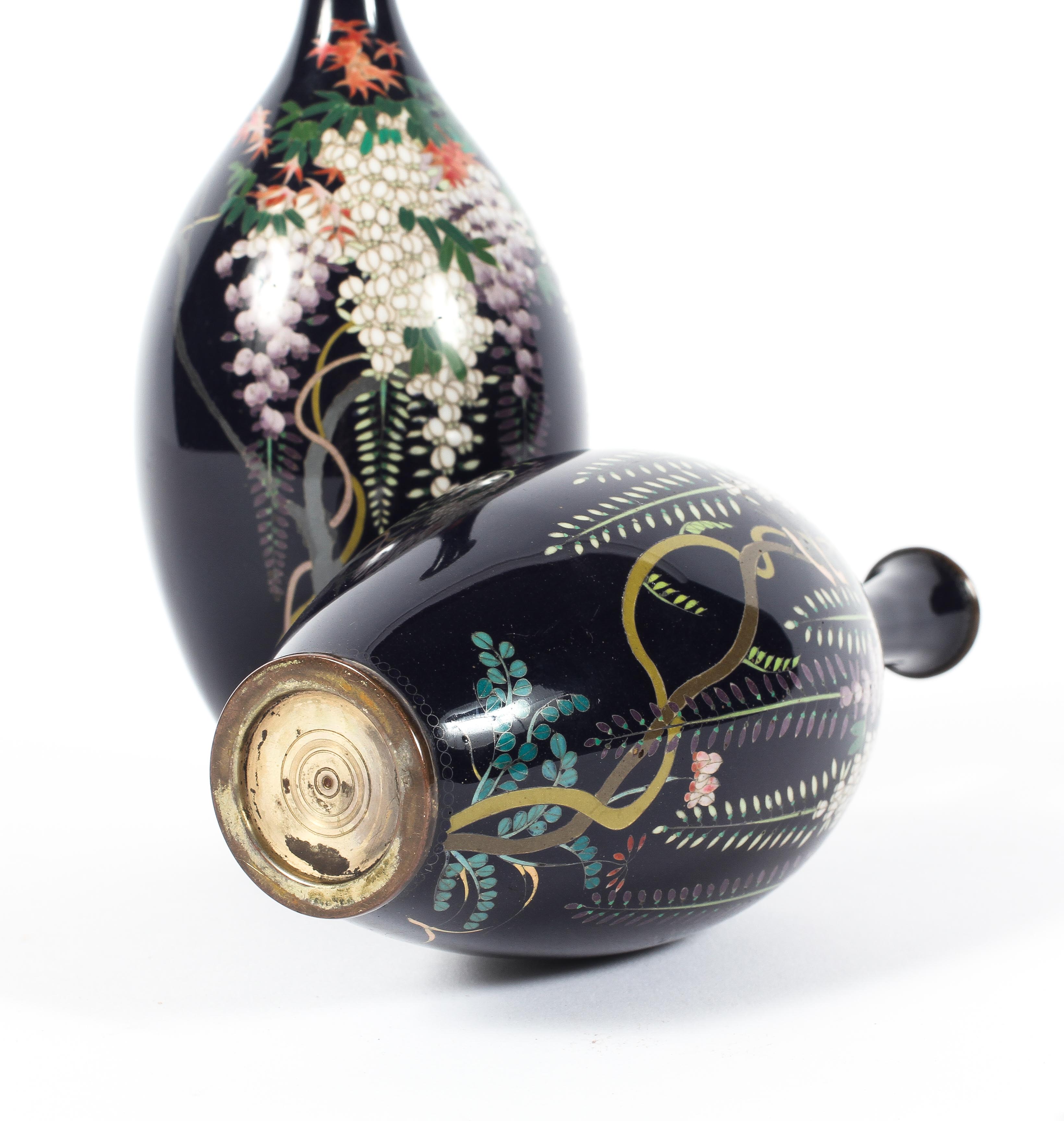 A pair of Japanese Meiji period (1868-1912) cloisonne vases, - Image 2 of 2