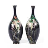 A pair of Japanese Meiji period (1868-1912) cloisonne vases,