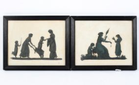 A pair of 19th century silhouttes of women and children in Regency dress