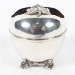 An unusual continental silver wine tasting pot of globular form,