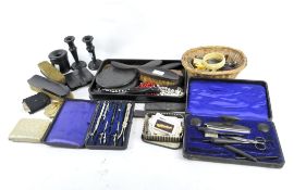 A quantity of vintage collectables to include a boxed ebony grooming set, and more
