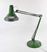A mid-century Danish green painted anglepoise style lamp by HCF,