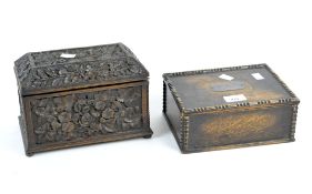 A wooden tea caddy and silver mounted box,