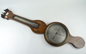 A late 19th/early 20th century barometer, the mahogany case inlaid with star leaf and shell motifs,