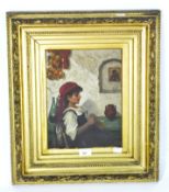 A 19th century Italian School oil on board, depicting a portrait of a girl,