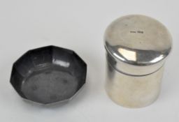 An Edwardian silver lidded storage box, of cylindrical form,