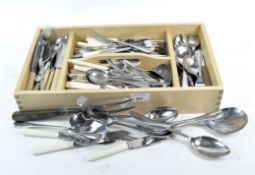 A box of silver plated cutlery, to include dessert spoons, fish knives, forks, teaspoons and more,
