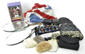 A collection of ephemera and ladies accessories, including a variety of purses, two hand mirrors,