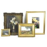 Four contemporary still life and landscape paintings,