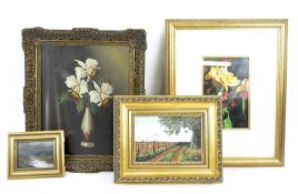 Four contemporary still life and landscape paintings,