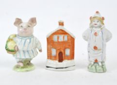 A Beswick pig and two Staffordshire models,