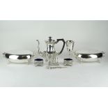 A collection of 20th century silver plate, comprising a pair of tureens, coffee pot, goblet,