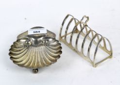 A silver toast rack and butter dish, toast rack marked Sheffield 1933, butter dish by George Unite