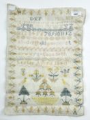 A Victorian alphanumeric sampler, by 'Elizabeth Lester, April 6 1840', decorated with birds,