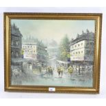 A 20th century oil on canvas depicting a continental street scene, signed Harold,