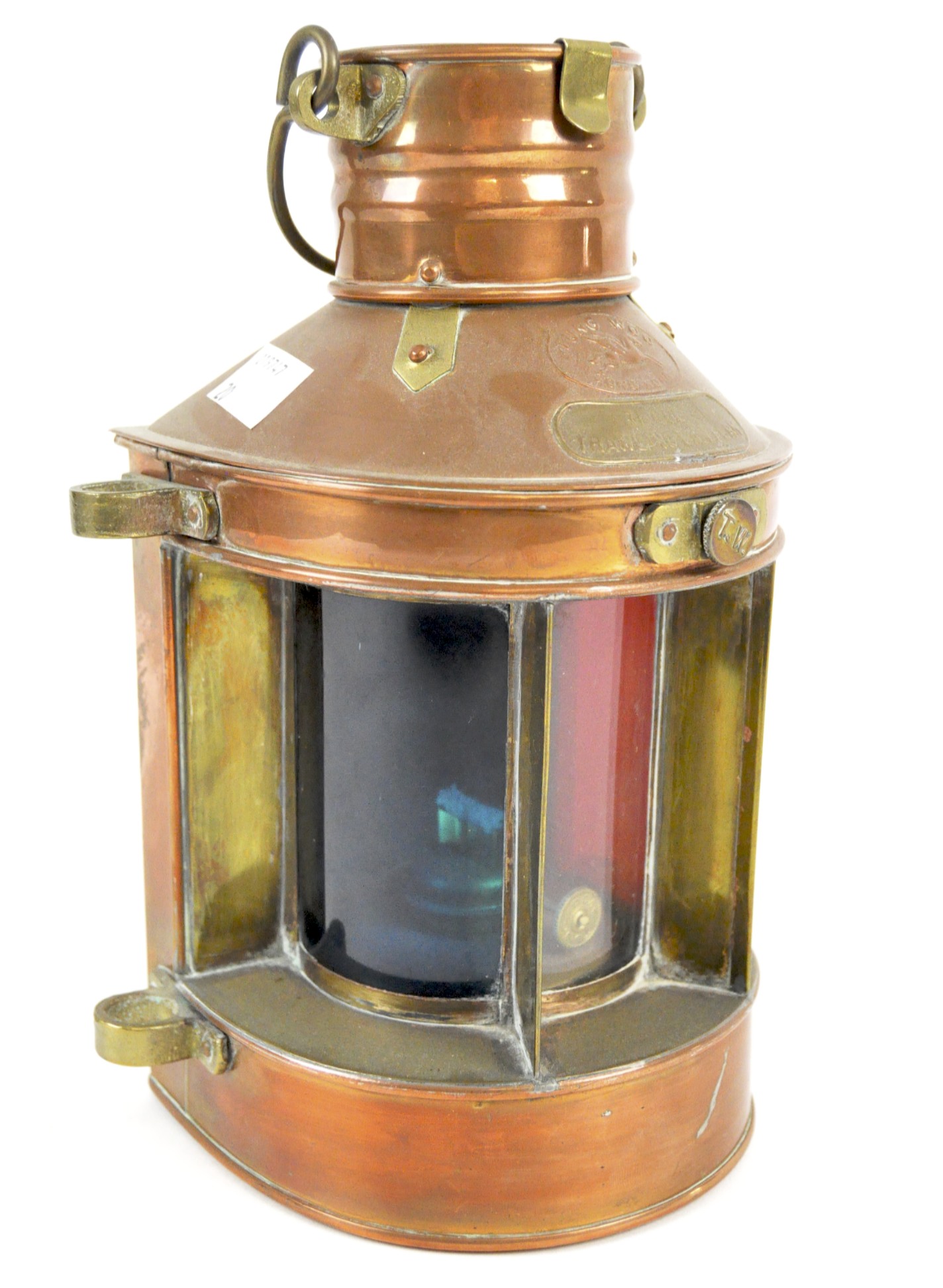 A Tung Woo of Hong Kong copper ship lantern,