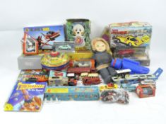 A selection of assorted vintage games and toys, including playworn Matchbox and Dinky diecast,