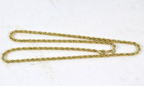 A 9ct yellow gold chain, with interlocked links creating a spiral effect,