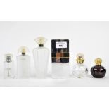 Six vintage perfume bottles, including glass Lalique example, Givenchy,