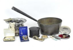 A variety of Victorian and later antiques and collectables, including a papier mache snuff box,