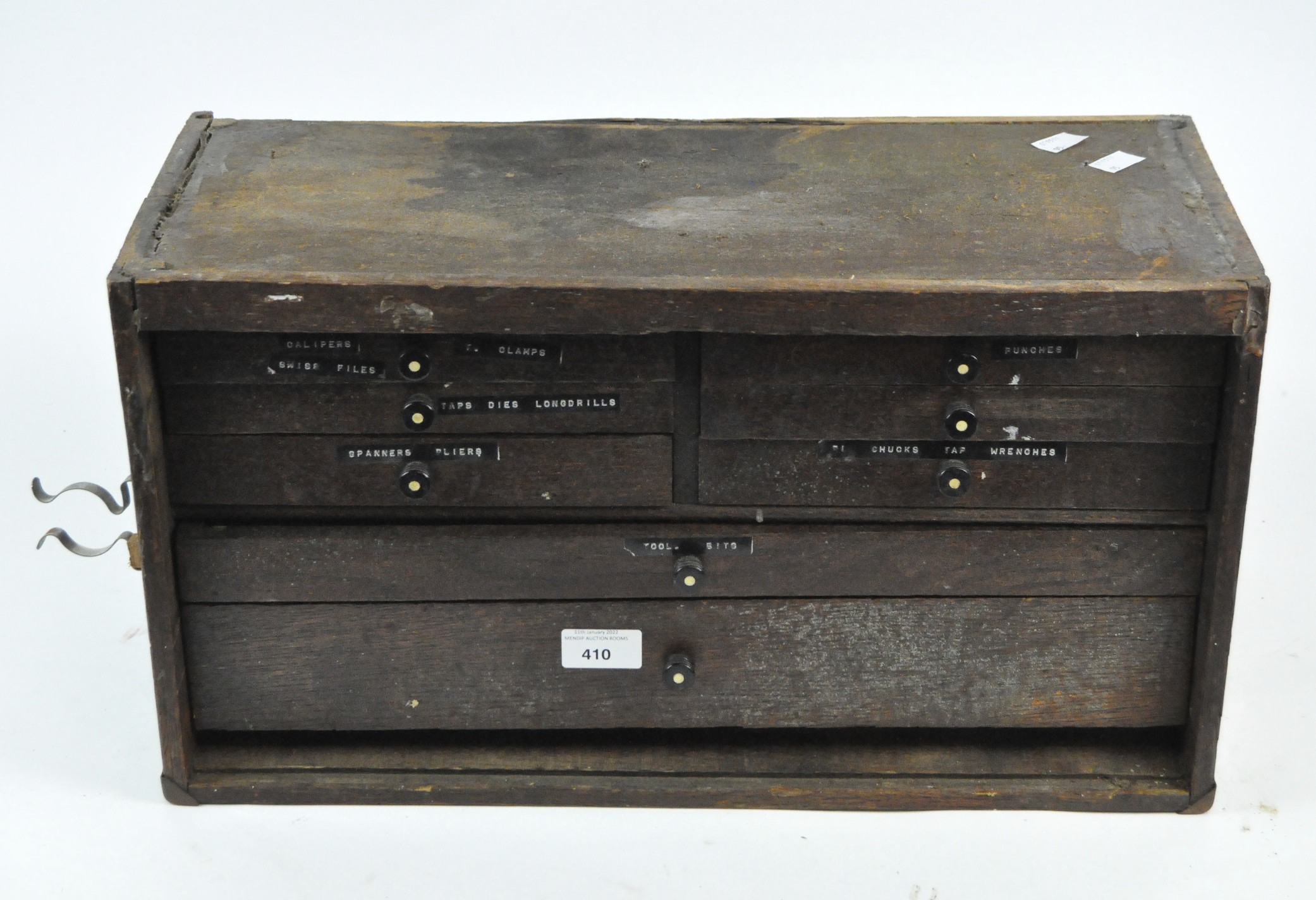 A vintage wooden tool box,