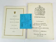 A selection of documents related to the marriage of Prince Charles and Diana,