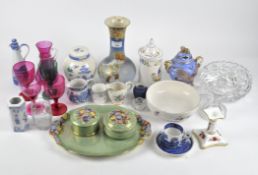 A selection of ceramics and glassware, including a pair of Tuscan lidded pots with matching tray,