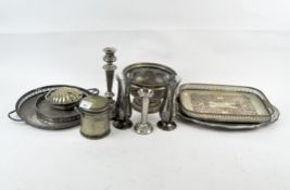 A collection of vintage silver plate to include a pair of mounted glass vases, and more,