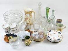 A collection of ceramics and glassware to include a footed cut glass punch bowl, side plates,