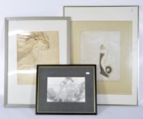 Three contemporary watercolours and sketches, one signed 'M. Maffioli