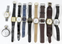 A collection of vintage wristwatches and a pocket watch,