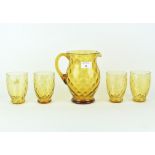 A mid 20th century glass lemonade set, the set comprising of a jug and four glasses,