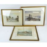 Three early 20th century watercolour paintings, including two riverside scenes by Alf Watson