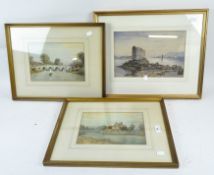 Three early 20th century watercolour paintings, including two riverside scenes by Alf Watson