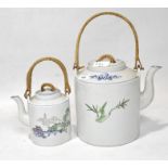 Two Chinese Cultural Revolution ceramic teapots painted with architectural constructions