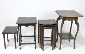 A group of occasional tables including two of oak, the largest 76cm x 46cm x 46cm,