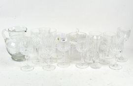 A collection of glassware, to include wine glasses, a vase,