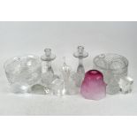 A large selection of assorted glassware, to include a pair of moulded glass candlesticks,