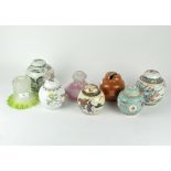 A collection of 20th century Chinese ginger jars together with two moulded glass lampshades