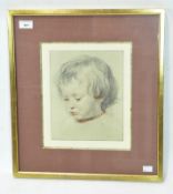 A lithograph depicting a small child, after Rubens, framed and glazed, 29cm x 24cm.