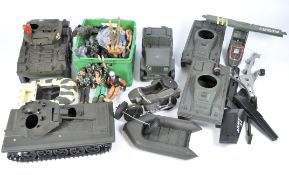 A large collection of Action man vehicles and figures, including motorbikes,