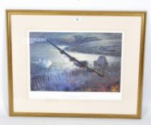 Geoff Hunt 'The Dam Busters Raid - May 1943' signed print depicting a Lancaster bomber in flight