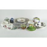 Assorted ceramics and two small oval silver plated trays marked HB&H,