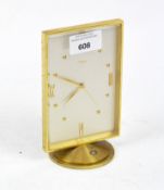 A 20th century gilt desk clock, the cream dial inscribed 'IM HOF, Swiss',