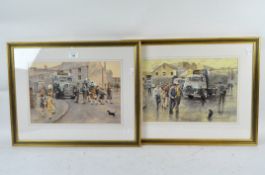 Two Martin Alford limited edition signed prints, both depicting figures around a Babycham lorry,