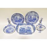A collection of contemporary Spode ceramics, including a pair of candlesticks, a plate and bowls,