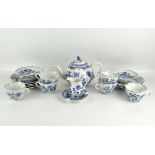 A Meissen style Hutschenreuther part tea service, all in a blue and white floral pattern,